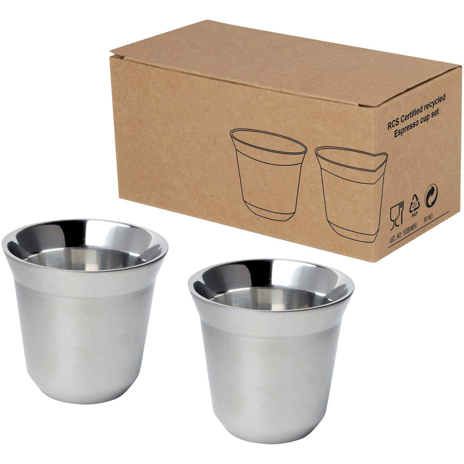 Mugs standard publicitaires - Ensemble de tasses à espresso en acier inoxydable Duo de 80 ml certifié RCS  - 0