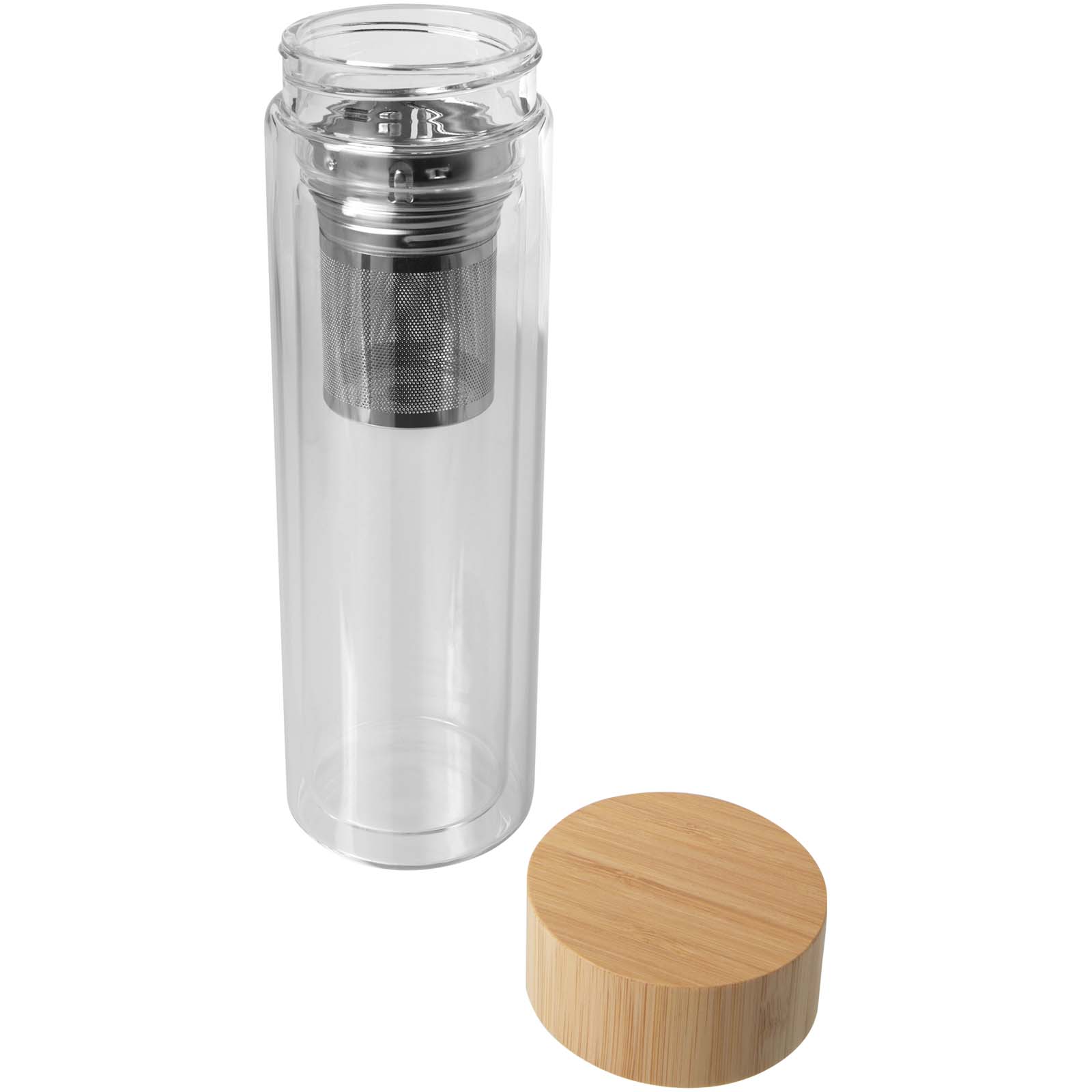 Bouteilles avec infuseur publicitaires - Bouteille à infusion Bailey en verre borosilicate de 400 ml avec couvercle en bambou - 2