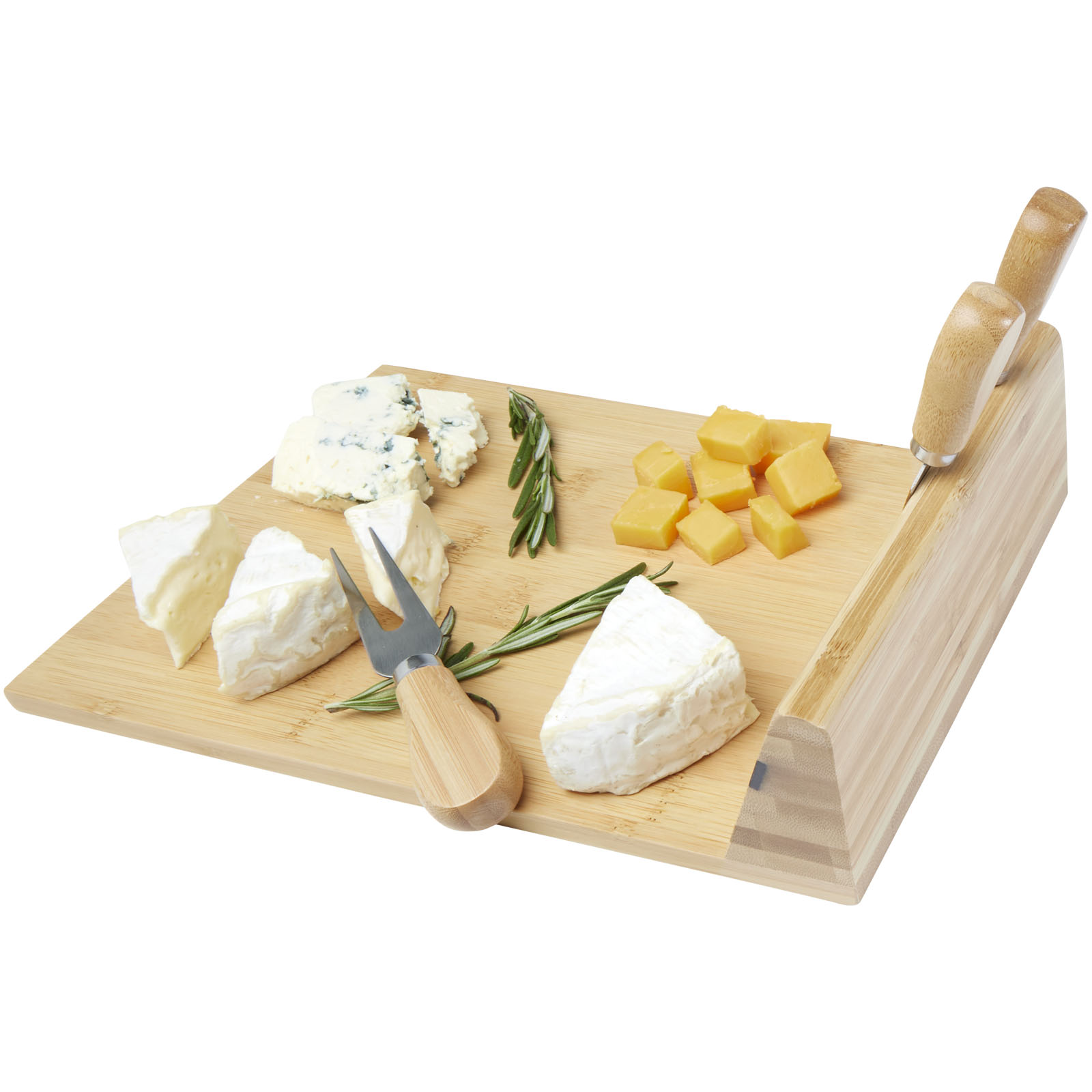 Kits pour servir publicitaires - Plateau à fromage et accessoires magnétiques Mancheg en bambou - 3