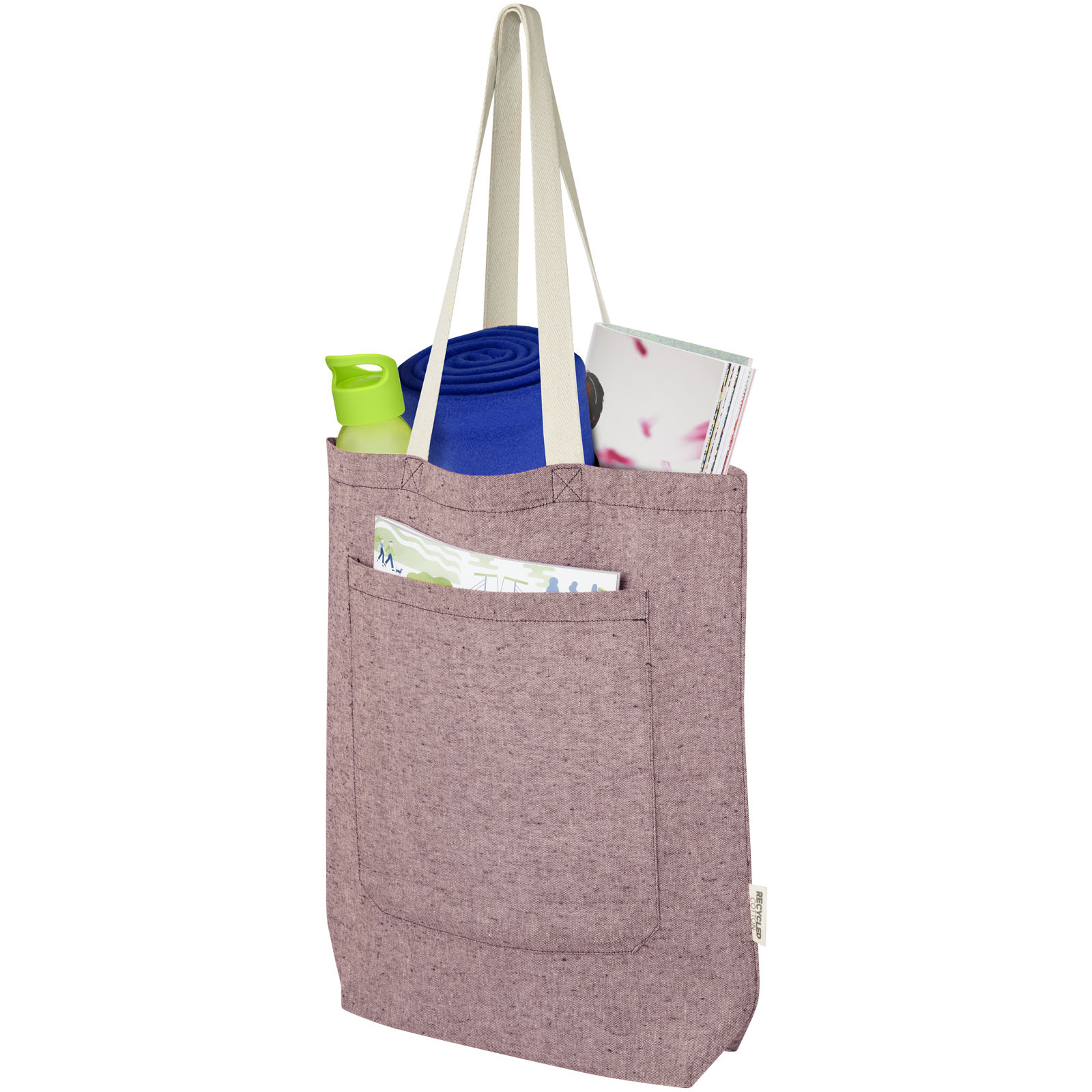 Sacs de shopping publicitaires - Sac shopping Pheebs en coton recyclé 150 g/m² de 9 l avec poche avant - 3