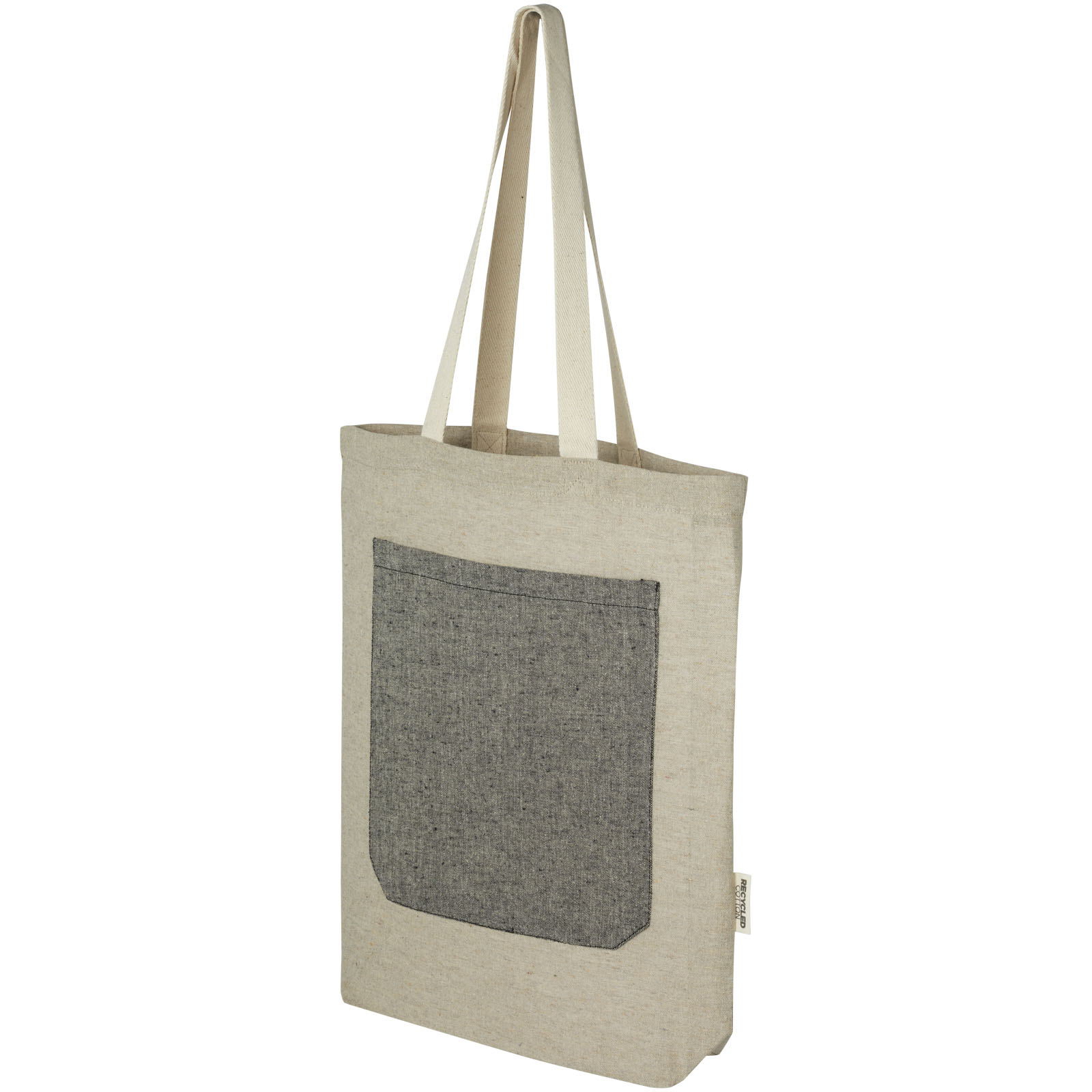 Sacs de shopping publicitaires - Sac shopping Pheebs en coton recyclé 150 g/m² de 9 l avec poche avant