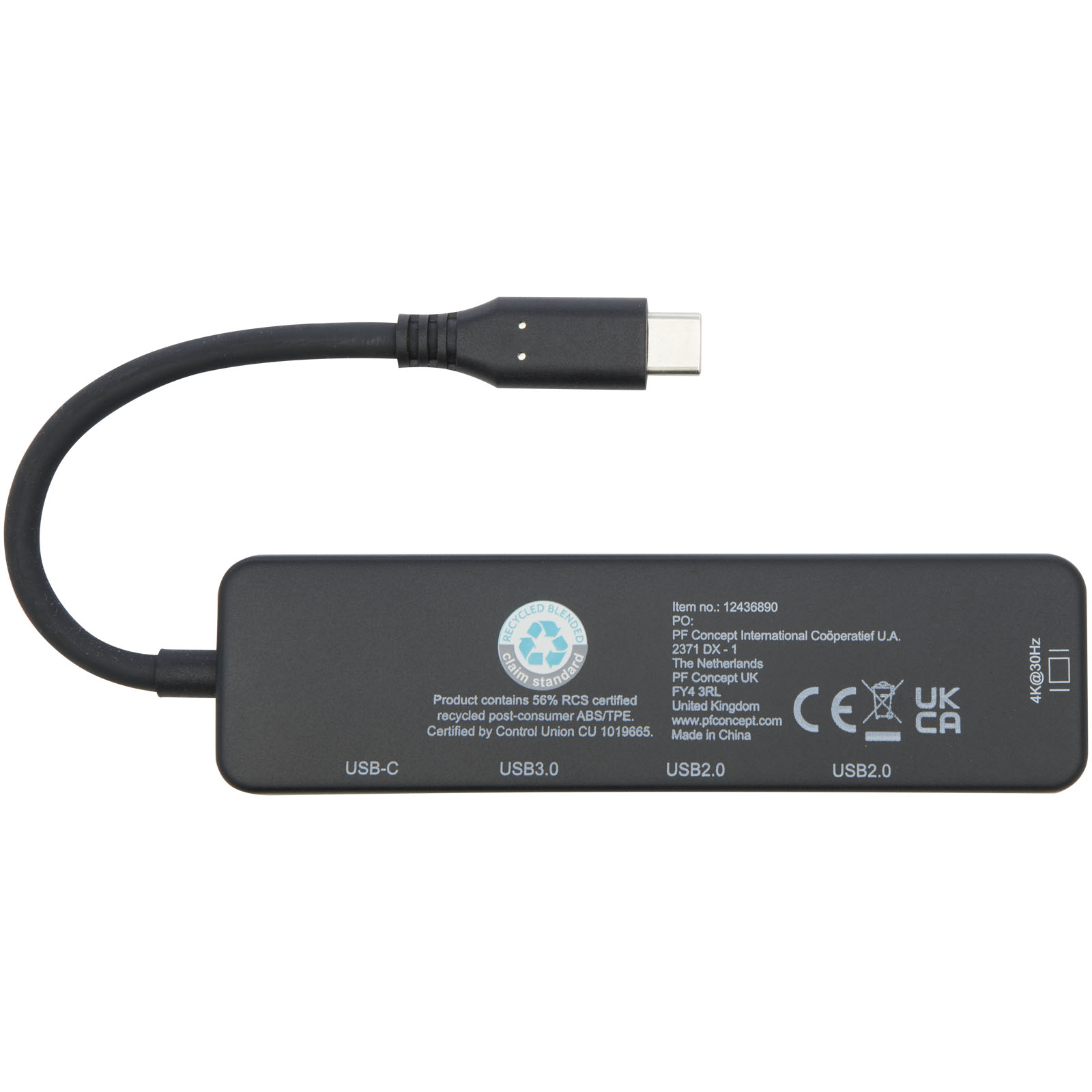 Hubs USB publicitaires - Adaptateur multimédia en plastique recyclé Loop RCS USB 2.0-3.0 avec port HDMI - 3