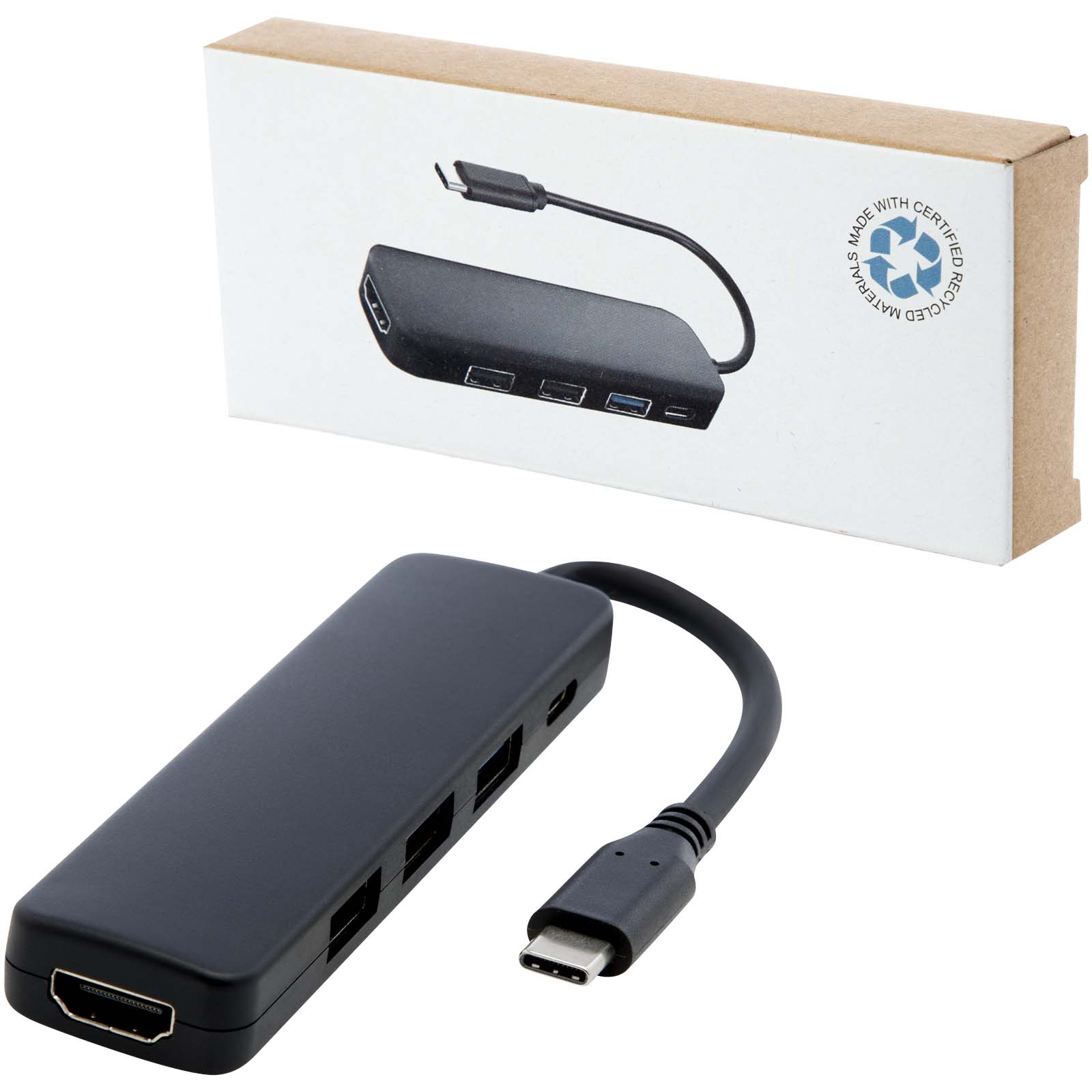 Hubs USB publicitaires - Adaptateur multimédia en plastique recyclé Loop RCS USB 2.0-3.0 avec port HDMI - 5