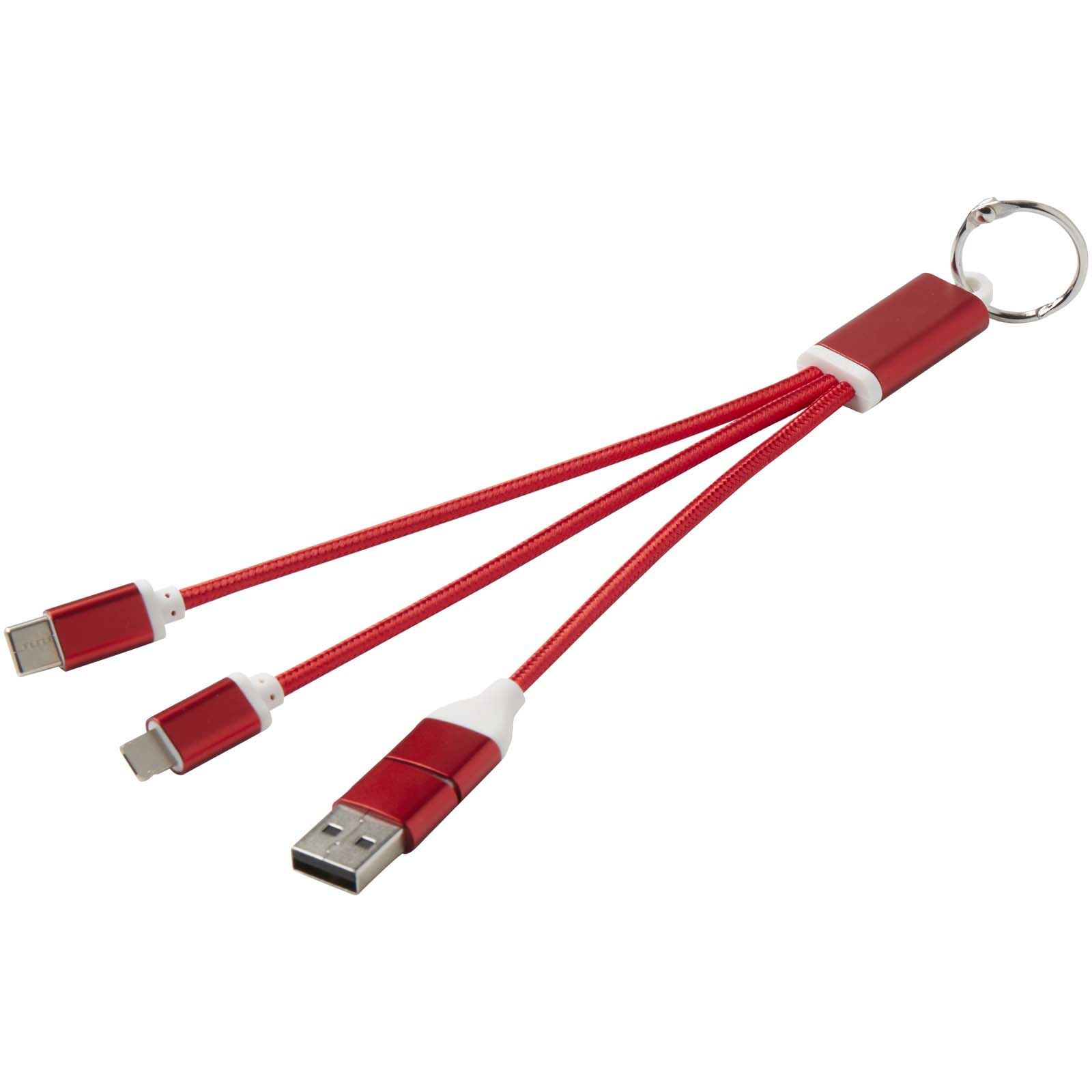 Cables - Metal 4-in-1 recycled aluminium charging cable with keychain