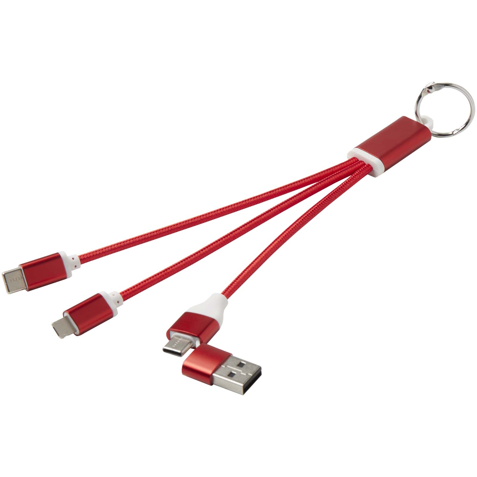 Advertising Cables - Metal 4-in-1 recycled aluminium charging cable with keychain - 4