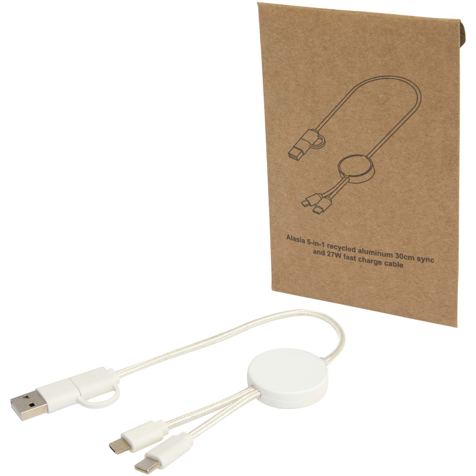 Advertising Cables - Citala 5-in-1 recycled plastic 30 cm data sync and 27W fast charge cable